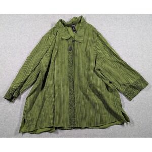 Ali Miles Women Top 2X Striped Big Buttons Relax Funky Wearable Art Button‎ Up